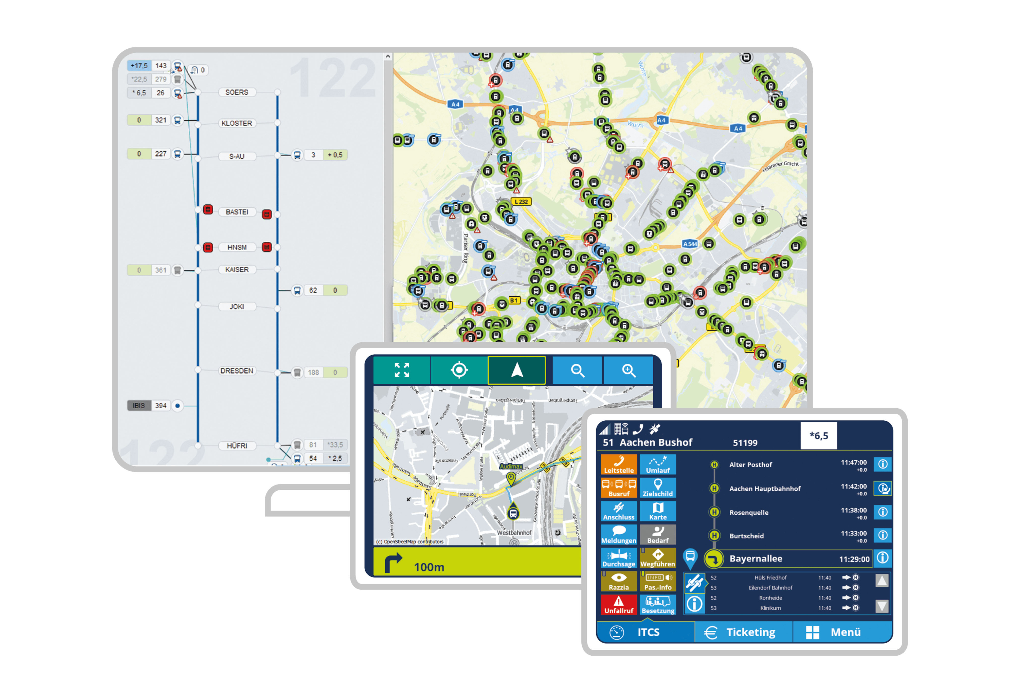 Darstellung der Software zur Betriebssteuerung/ Betriebslenkung – IVU.fleet und IVU.cockpit