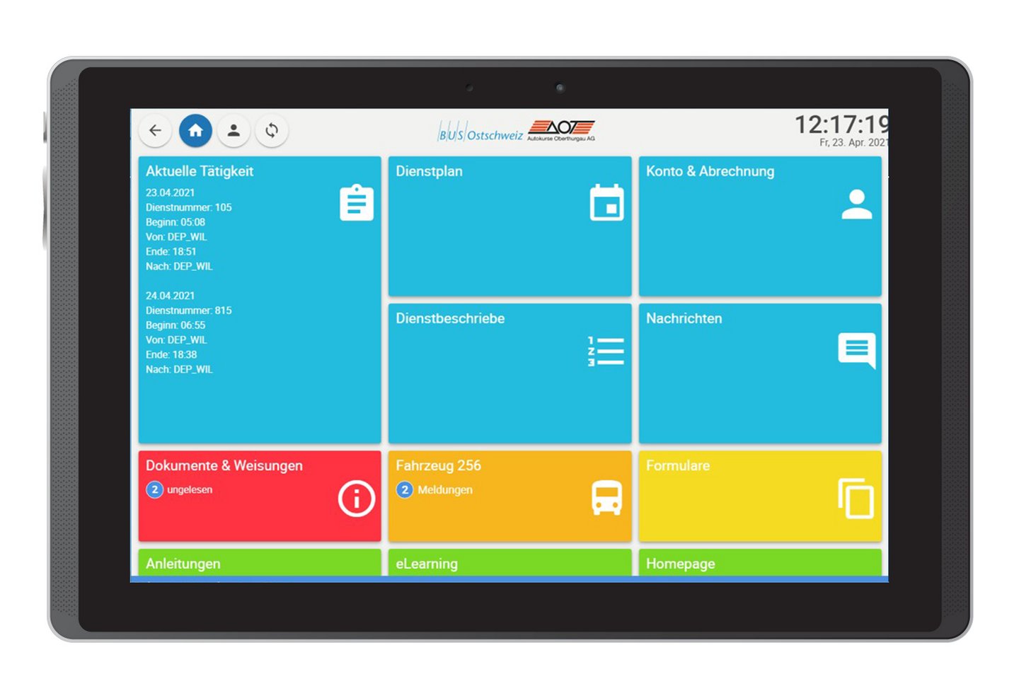 A black tablet with the IVU.pad interface.