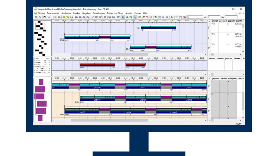IVU.duty Benutzeroberfläche auf einem Monitor - Dienstplanung für Eisenbahnbetriebe