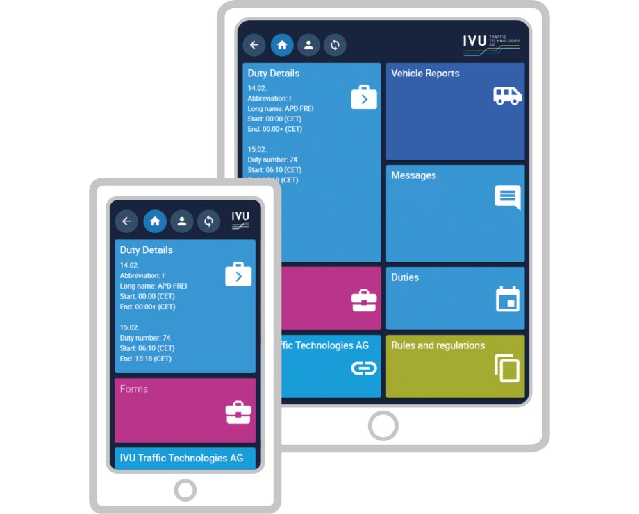 Example of the IVU.pad screen on the mobile phone and on the iPad