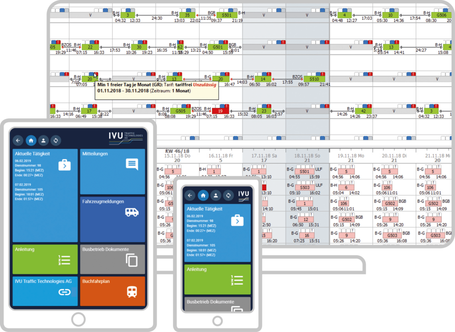 Personnel and duty scheduling with IVU.crew on the desktop and the mobile workplace IVU.pad
