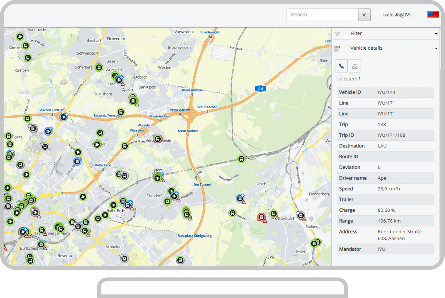 Example display of IVU.fleet on a monitor for RMS