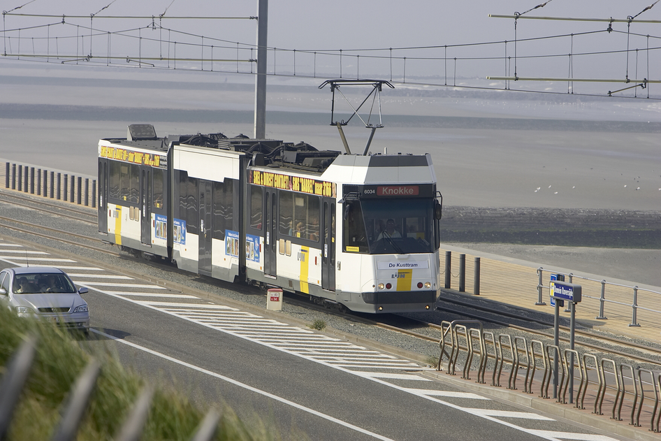 De Lijn tramway on the road