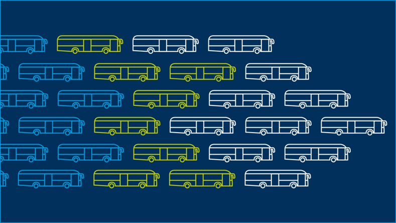 IVU.fleet advanced logo with stylized buses in white, yellow and blue