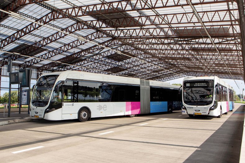 Parked buses in a covered depot