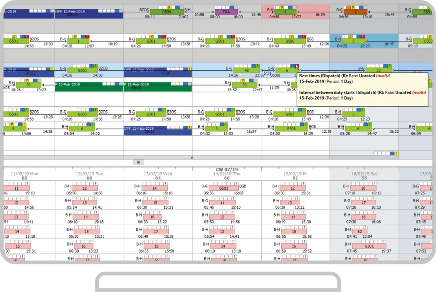 Automatic personnel dispatching with a configurable rule set using IVU.crew on a computer monitor