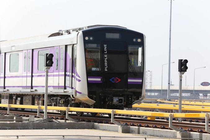 Purple and white train of Purple Line Bangkok