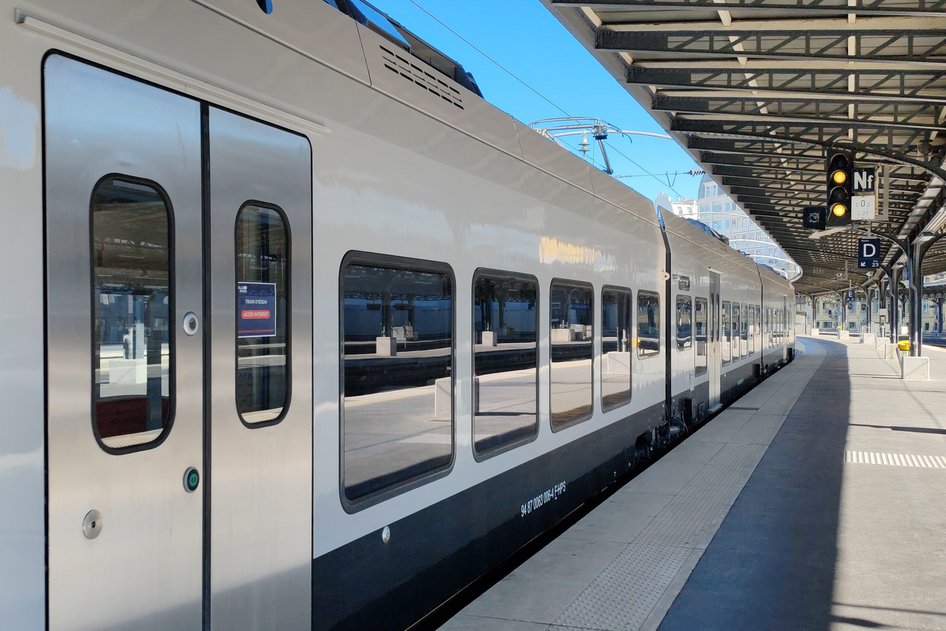 The CDG Express, Hello Paris' train, is at Paris East station.