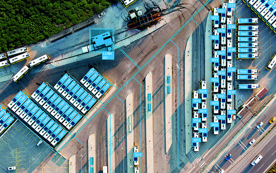 Aearial picture of a bus depot
