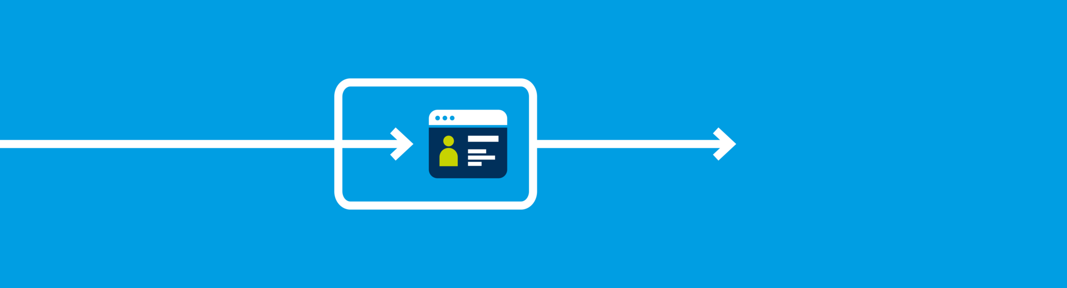 Blue background with a stylized ID inside a white square with arrows pointing from left to right