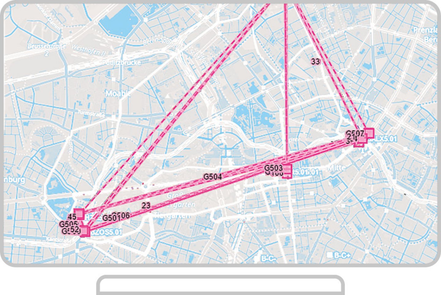Screen view of IVU.duty showing vehicle and personnel movements on a city map