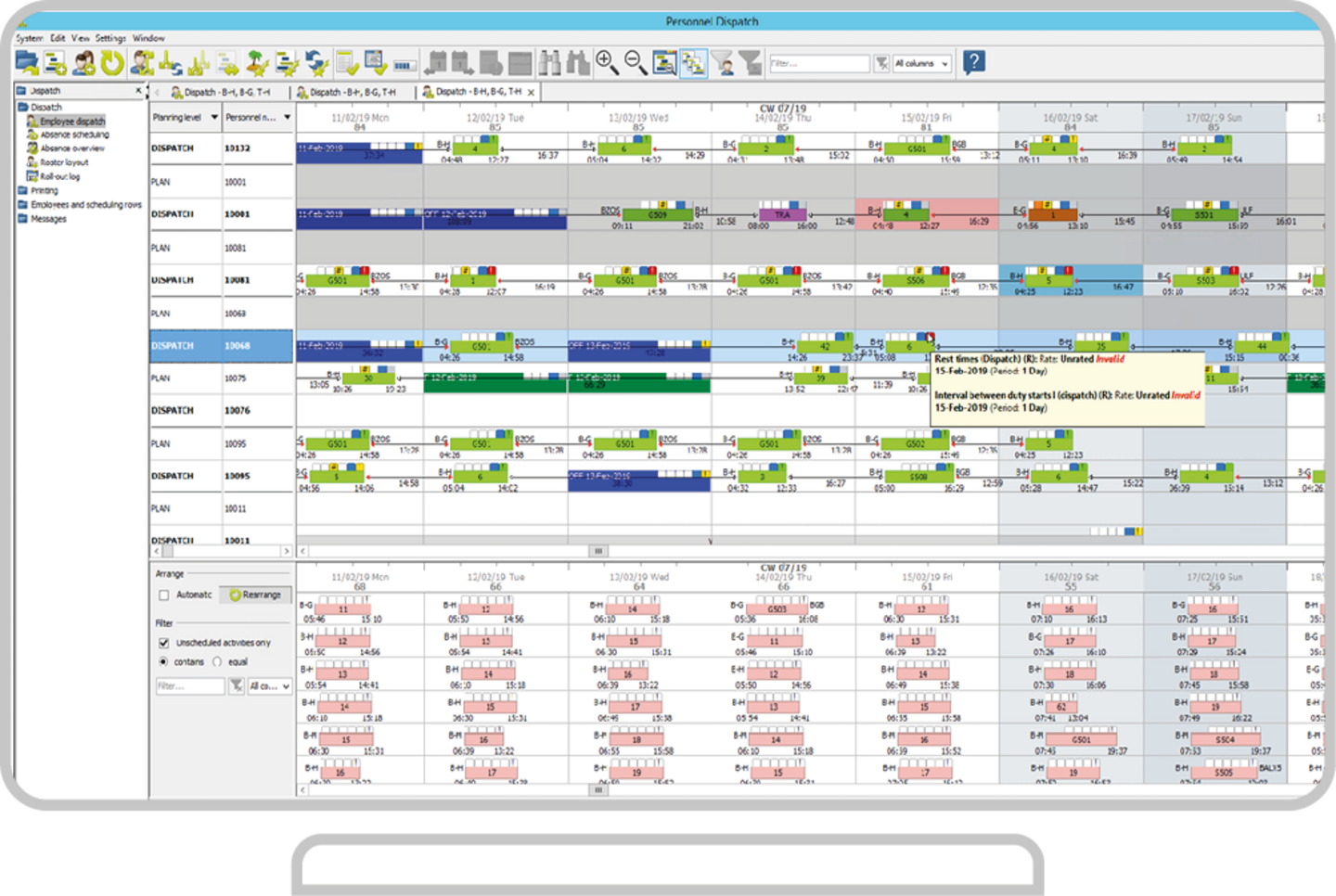 Software for automatic personnel dispatching with a configurable rule set using IVU.crew on a computer monitor
