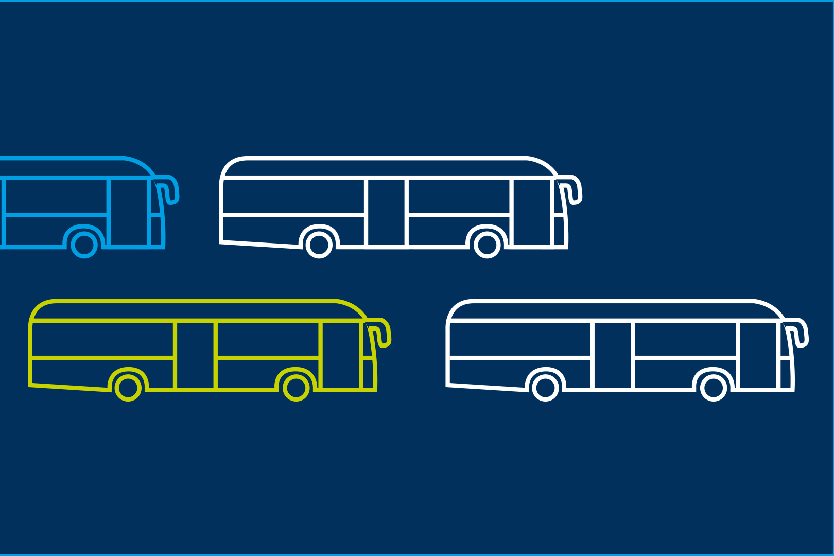 Stylised bus icons in blue, yellow and white on dark blue background