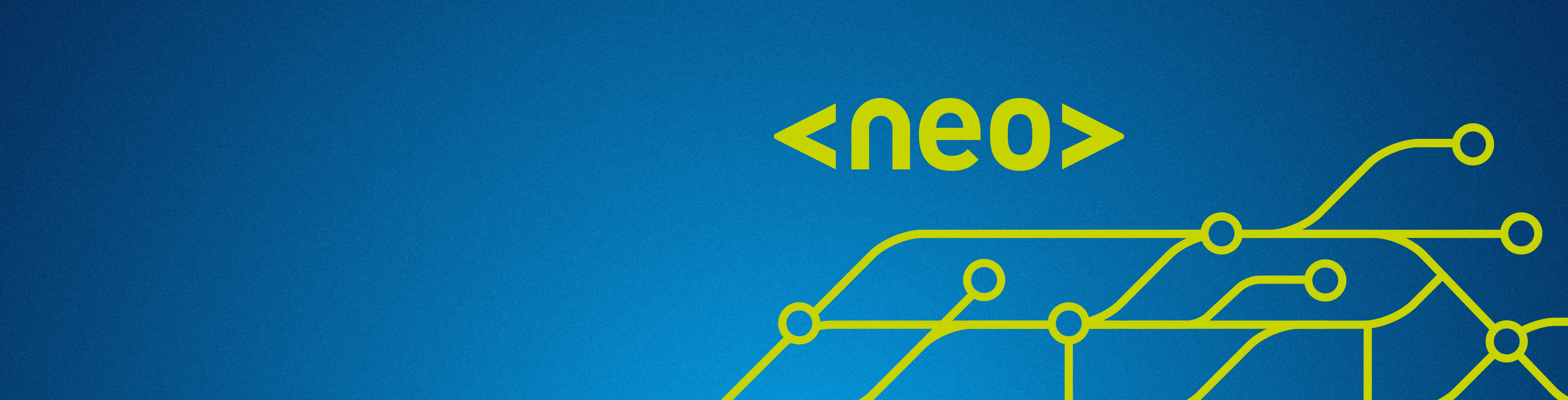 Neo logo – yellow "<neo>" wordmark on blue background