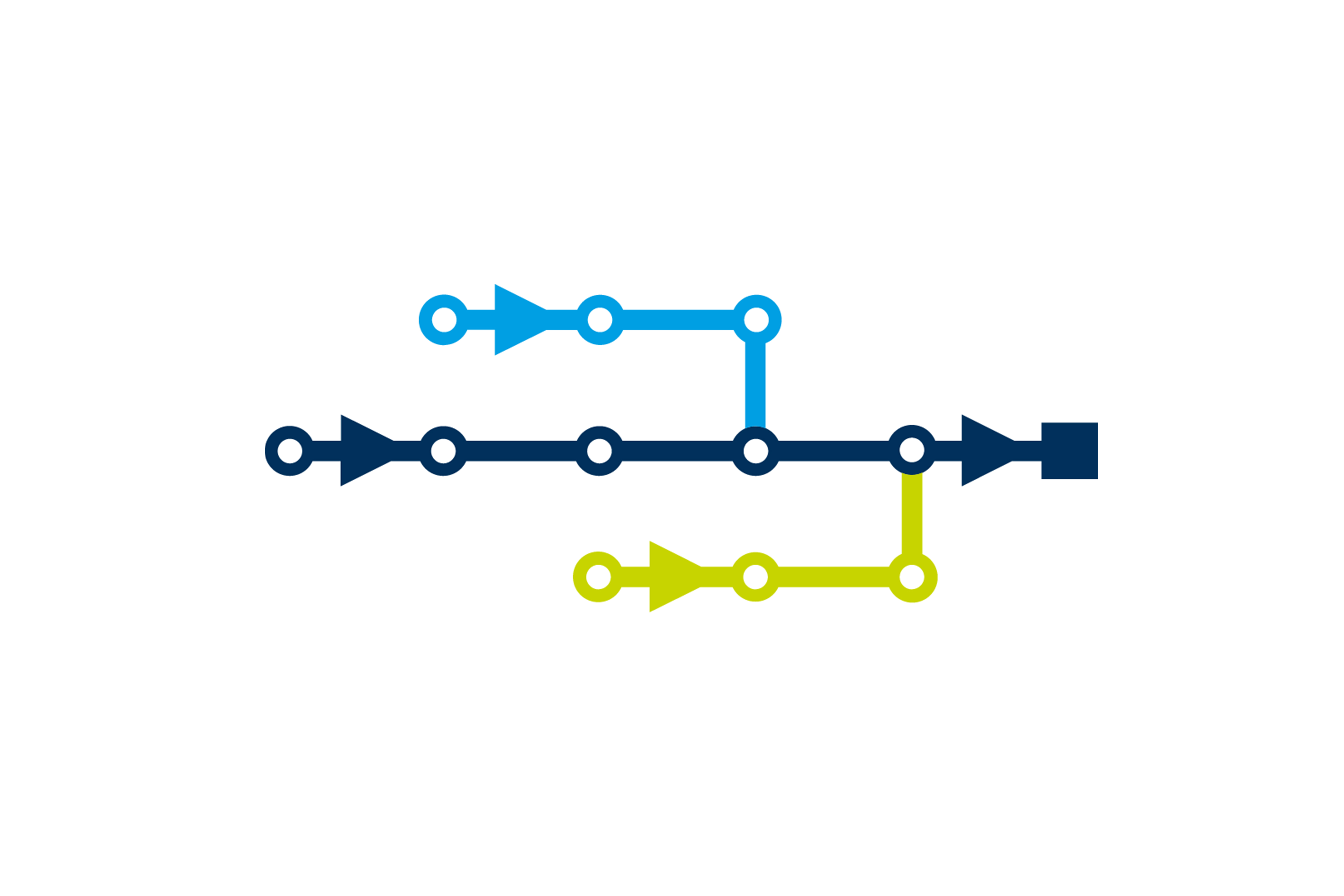 IVU.xpress icon with connected lines and nodes in blue and green