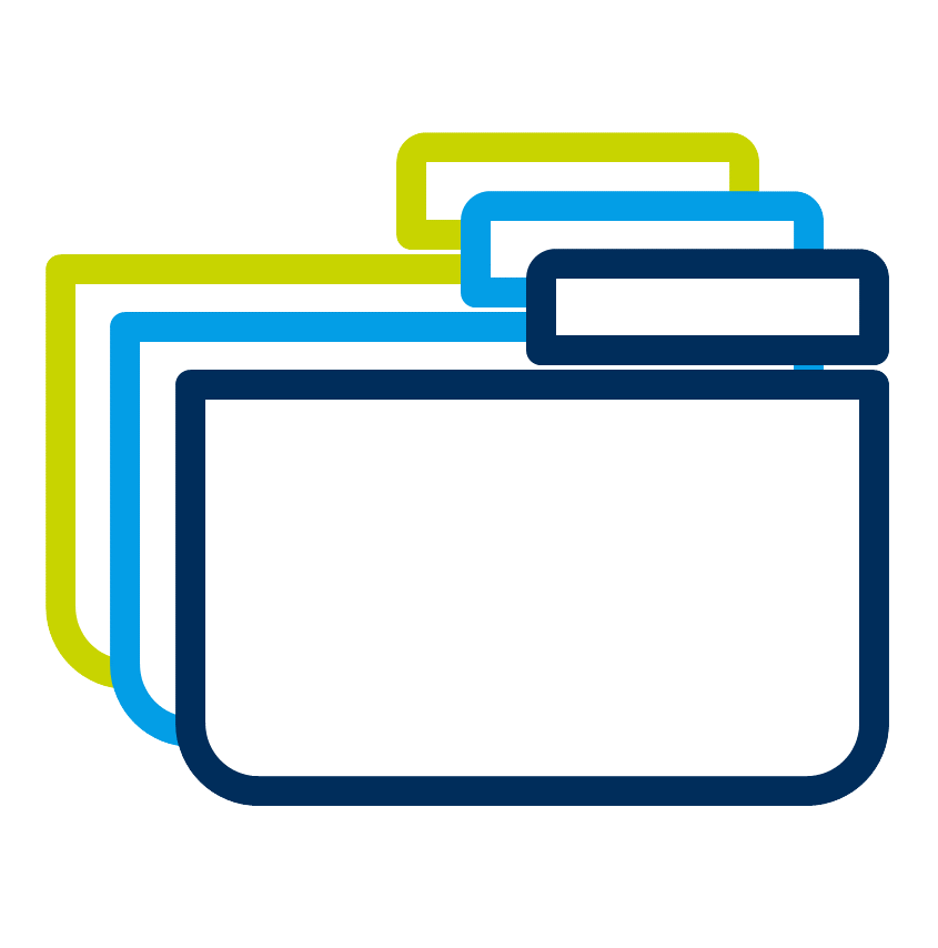 Icon: Drei farbige Dateiordner nebeneinander – Veranstaltungsdokumentation
