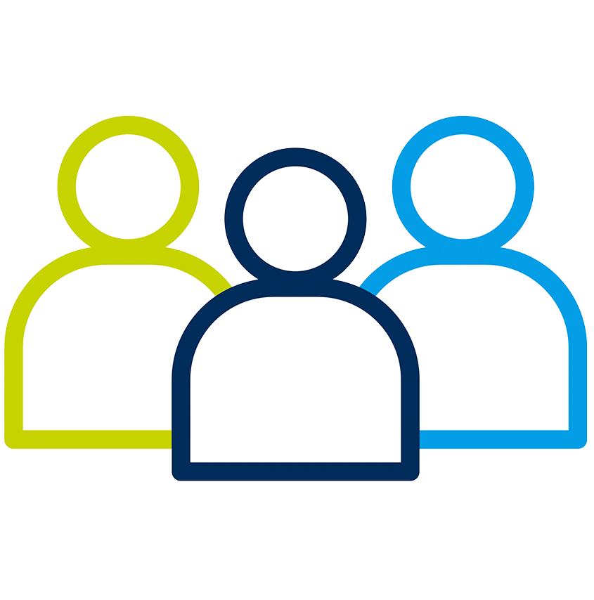 Drei stilisierte Personen in farbigen Umrissen – Icon für Veranstaltungsteilnehmer